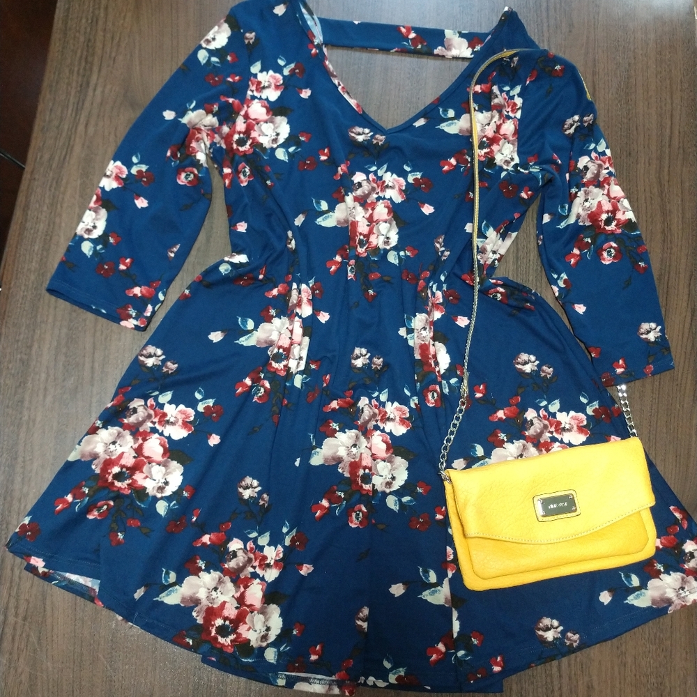 🔥 Navy floral plus size tunic blouse mini dress
